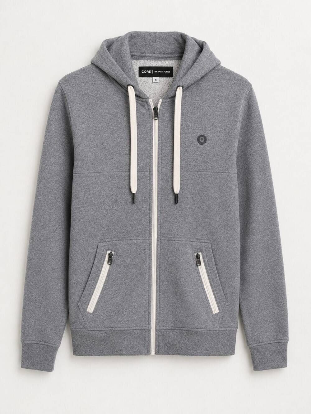 Jack Jones Men's Clay Sweat Grey Zip up Hoodie, S, 4 Front Pocket (2 Zip)